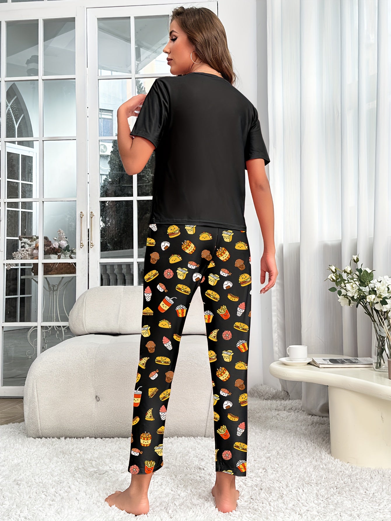 Hamburger Print Pajama Set Women's Sleepwear