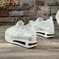 Women's Floral Embroidered Slip On Platform Loafers