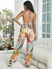 Floral Print Pajama Set Halter Cami Top & Pants