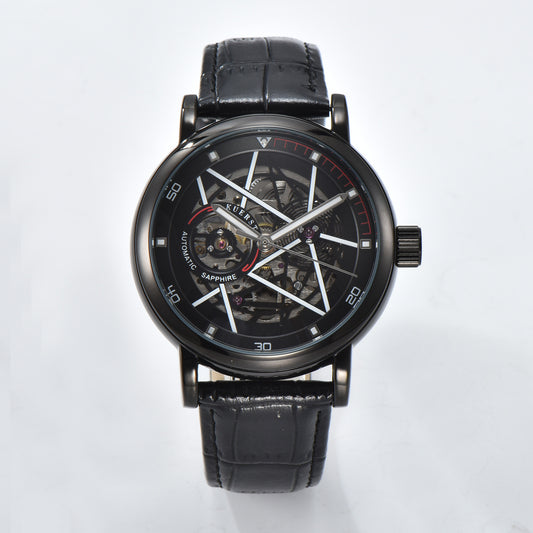 Teen's Luminous Watch Hollow 3D Dial Belt Automatic Mechanical Wristwatch