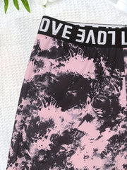 Tie Dye Print Letters Waistband Bike Shorts For Casual Sports