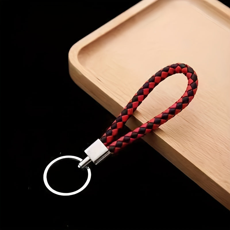 5pcs Leather Rope Keychain Braided Car Key Rope Pendant