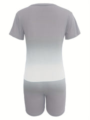 Ombre Two Piece Set Short Sleeve T Shirt & Skinny Shorts Outfit