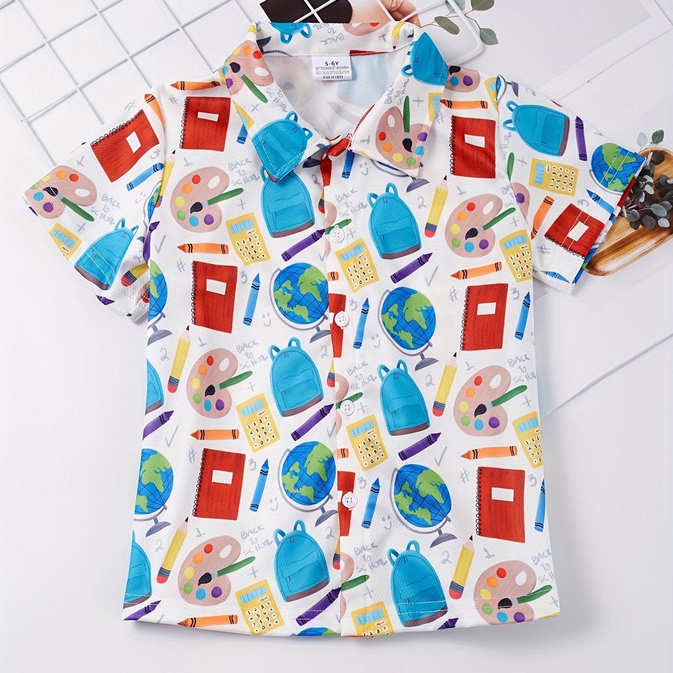 Boys Cartoon Palette Pencil School Bag Print Shirt Kids Summer Clothes