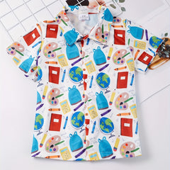 Boys Cartoon Palette Pencil School Bag Print Shirt Kids Summer Clothes