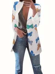 Butterflies Print Blazer Long Sleeve Office Work Women's Clothing