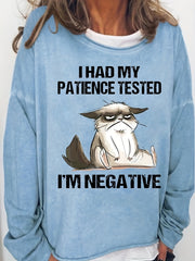 Negative Cat Print Sweatshirt Casual Long Sleeve Sweatshirt