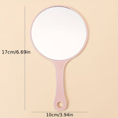Pink Round Hand Mirror Lightweight Hand Held Mirror Small Portable Beauty Mirror