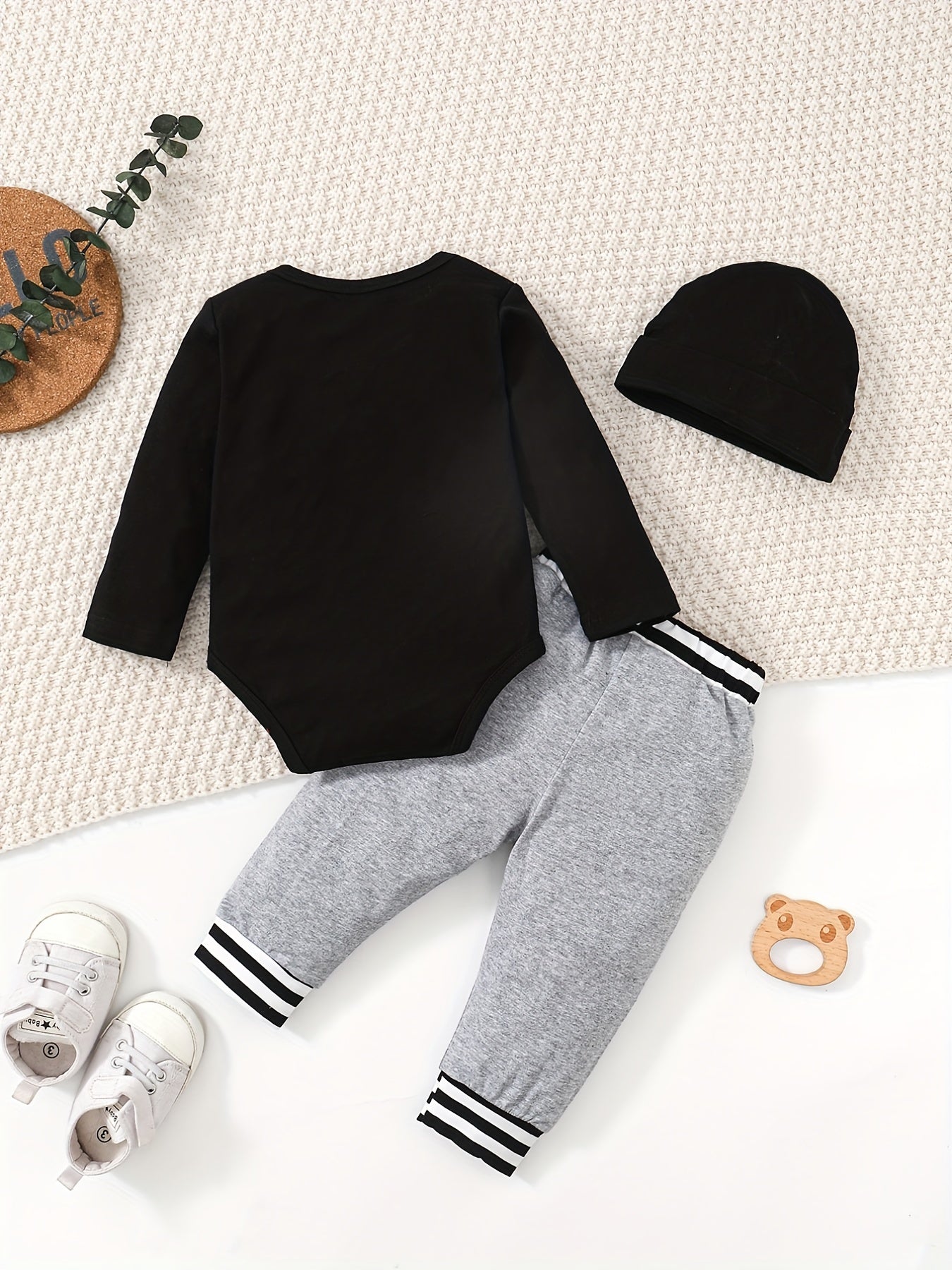 Newborn Baby Boy Clothes Crew Romper Bodysuit Pants Hat Set