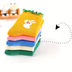 5 Pairs Girls Cartoon Animal Pattern Socks for All Season