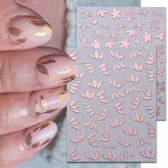 Metallic Leaf Nail Art Stickers Flower Rose Golden Silvery Mirror Spring Petal