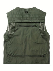 Men's Cargo Vest Zipper Pockets Mesh Lining Nylon Outwear