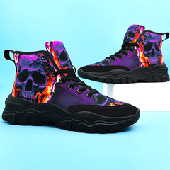 Skull & Flame High Top Canvas Skate Shoes