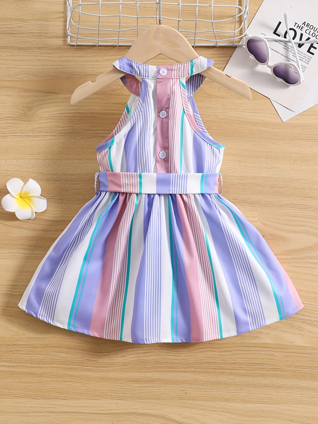 Toddler Girl's Striped Sleeveless Ruffle Dress with Belt