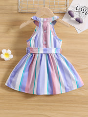 Toddler Girl's Striped Sleeveless Ruffle Dress with Belt