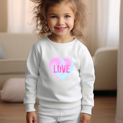 Girls Love Heart Print Crew Neck Sweatshirt for Fall Winter