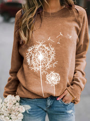 Dandelion Print Crew Neck Sweatshirt for Women