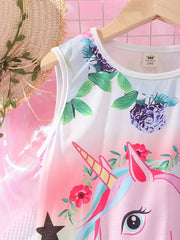 Girls' Unicorn Cartoon Print Sleeveless Tank Dress