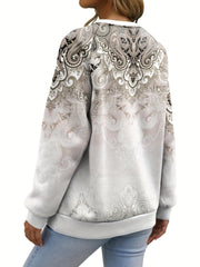 Ethnic Floral Print Sweatshirt Casual Crew Neck Long Sleeve