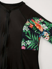 Boho Swimsuit Tropical Print Short Sleeve One Piece