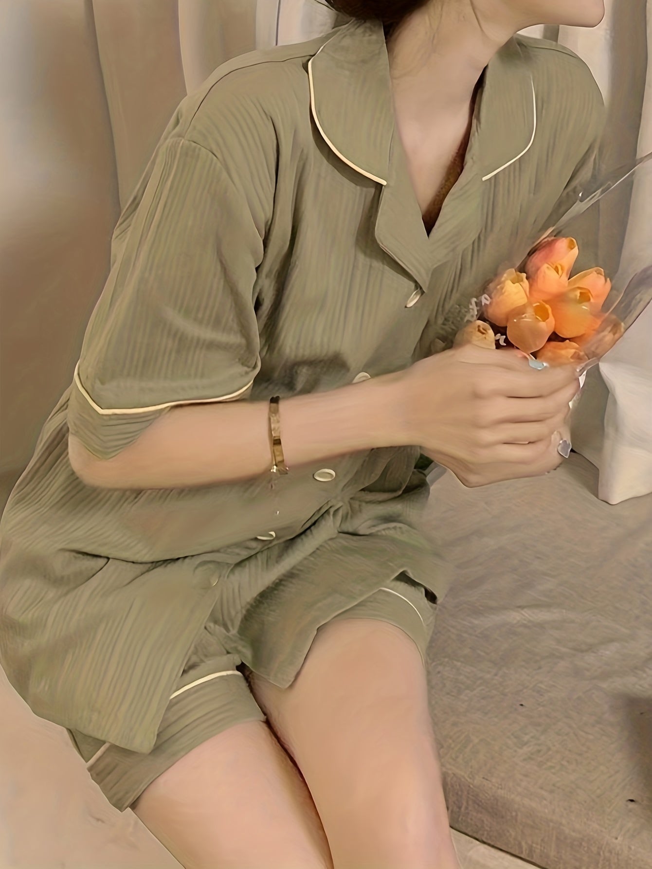 Lounge Set Lapel Buttons Top & Shorts