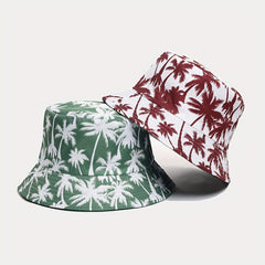 Coconut Tree Print Reversible Bucket Hat for Summer Beach Vacation