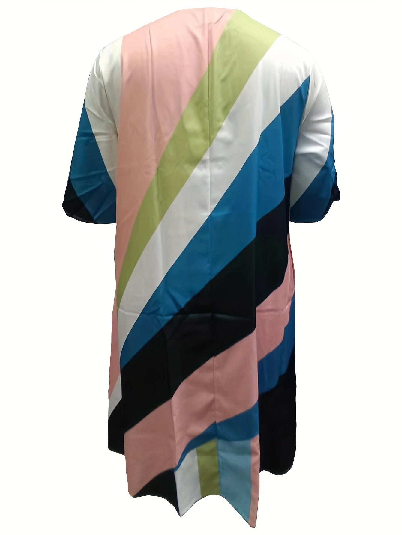 Dress Women's Plus Strip Half Sleeve Midi Dress