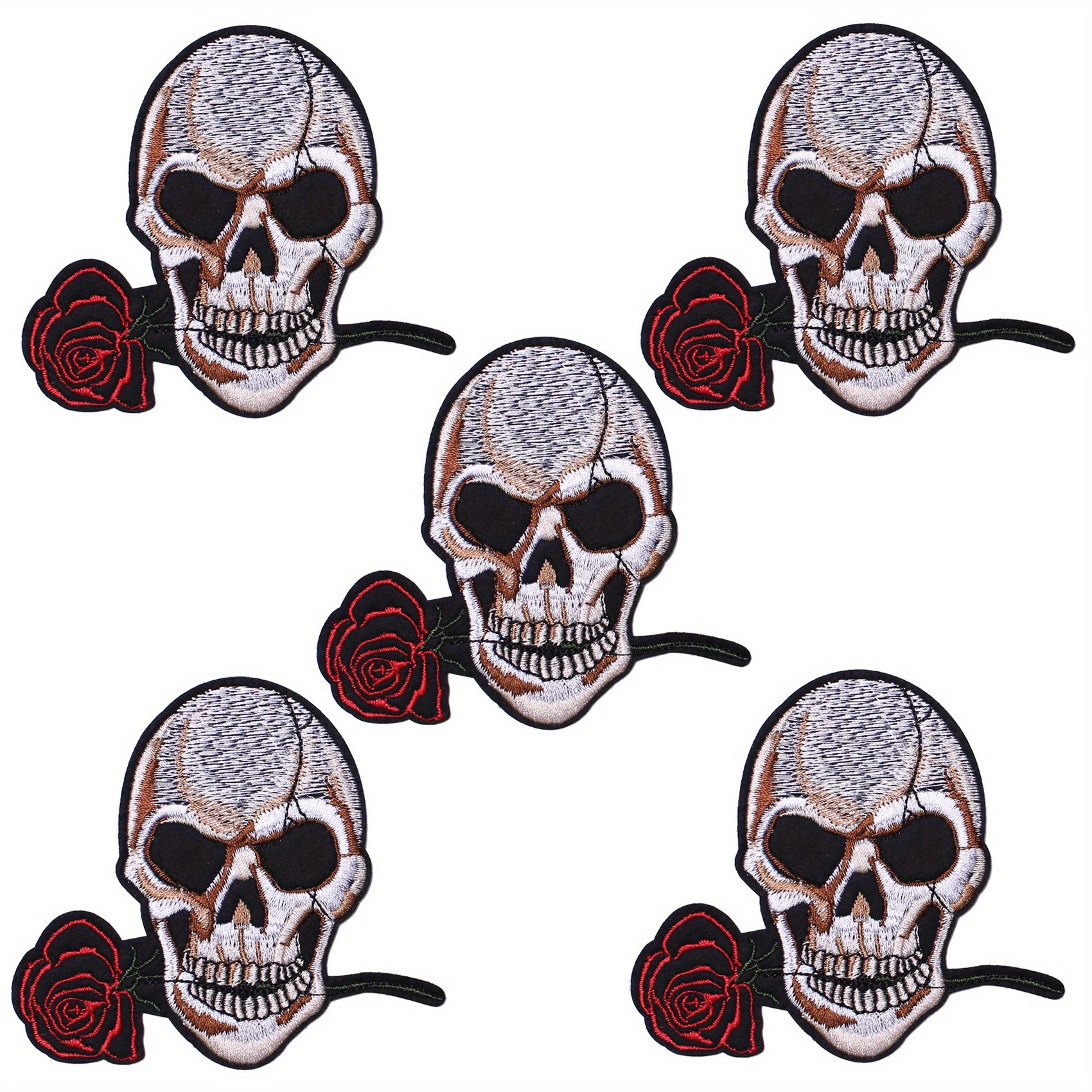 JCarp 5PCS Iron On 3D Patches Beating Heart Skulls and Rose Earth Turtle