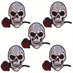 JCarp 5PCS Iron On 3D Patches Beating Heart Skulls and Rose Earth Turtle