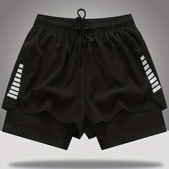 Double Layer Sports Shorts With Side Zipper Pocket