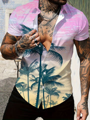Coconut Tree Print Men's Casual Short Sleeve Shirt