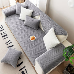 Faux Rabbit Plush Sofa Slipcover Pet-Friendly Thick Furniture Protector