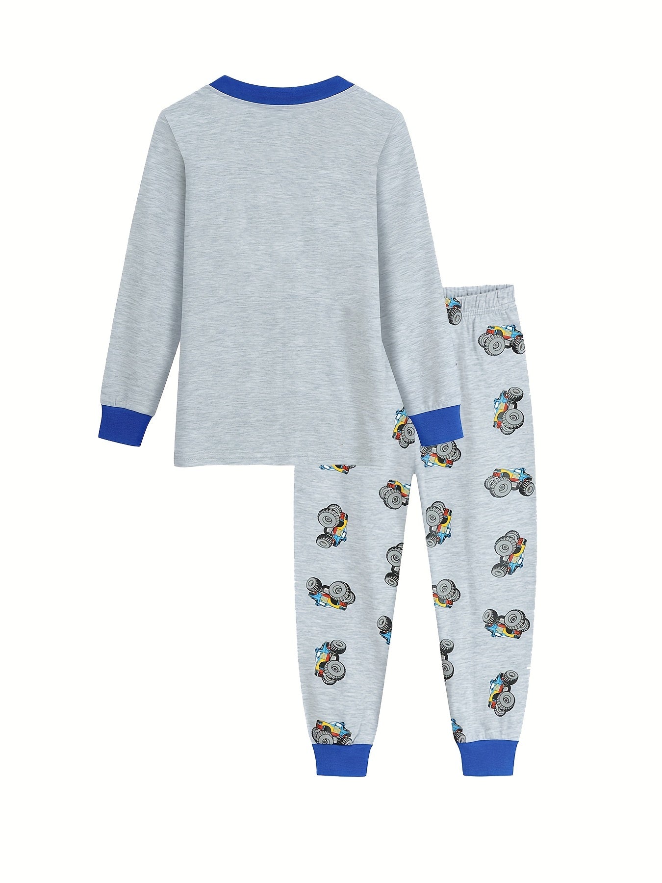 2pcs Boys Pajamas Cartoon Truck Graphic Cotton Pjs Sleepwear Set