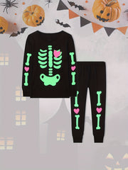 Halloween Toddler Girls Luminous Skull Loungewear Set