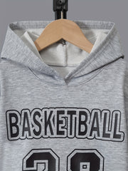 Boy's Basketball Print Hoodie & Sweatpants Set for Spring Fall