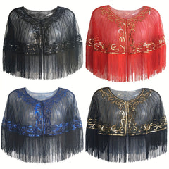 1920s Retro Sequin Shawl Tassel Wrap Flapper Shawls