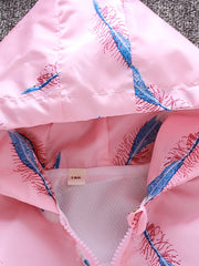 Kids Feather Print Hooded Jacket Coat with Pocket