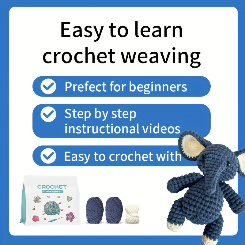 Crochet Kit For Beginners with Step by Step Tutorials Elephant