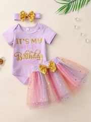 3pcs Baby Girls 1st Birthday Onesie Romper & Skirt Set
