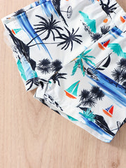 Baby Boys Coconut Tree Print Short Sleeve Shirt & Shorts Set for Summer