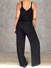 Wide Leg Tank Jumpsuit V Neck Drawstring Waist