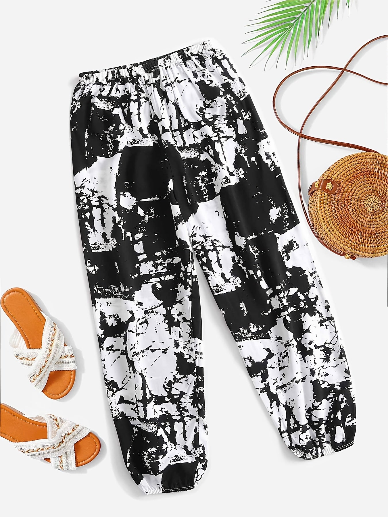 Cloud Print Elastic Spring & Summer Pants Women's Clothing