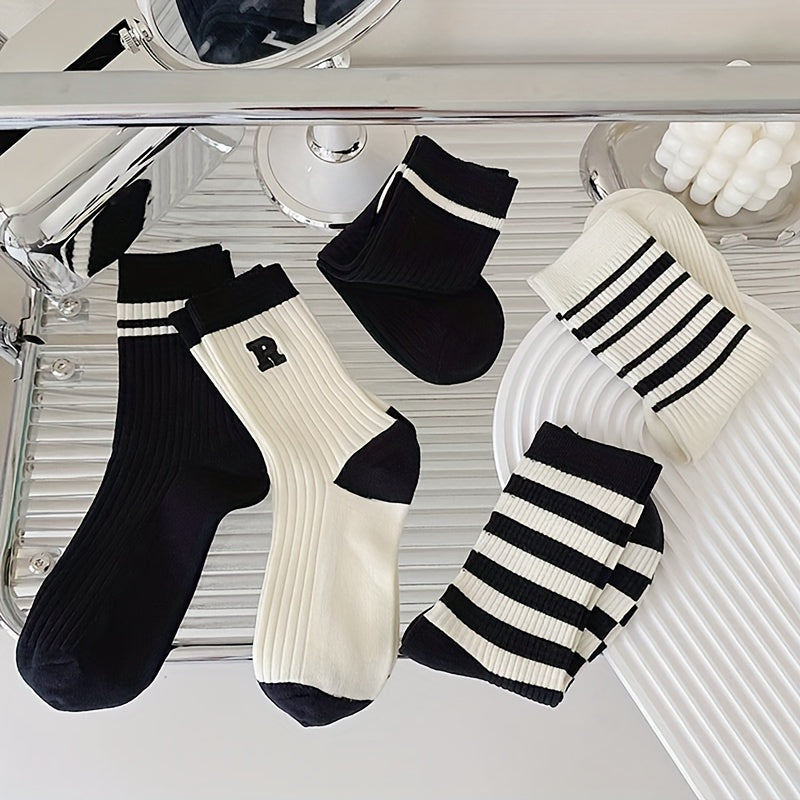 5 Pairs Men's Crew Socks for Autumn Winter Casual Running