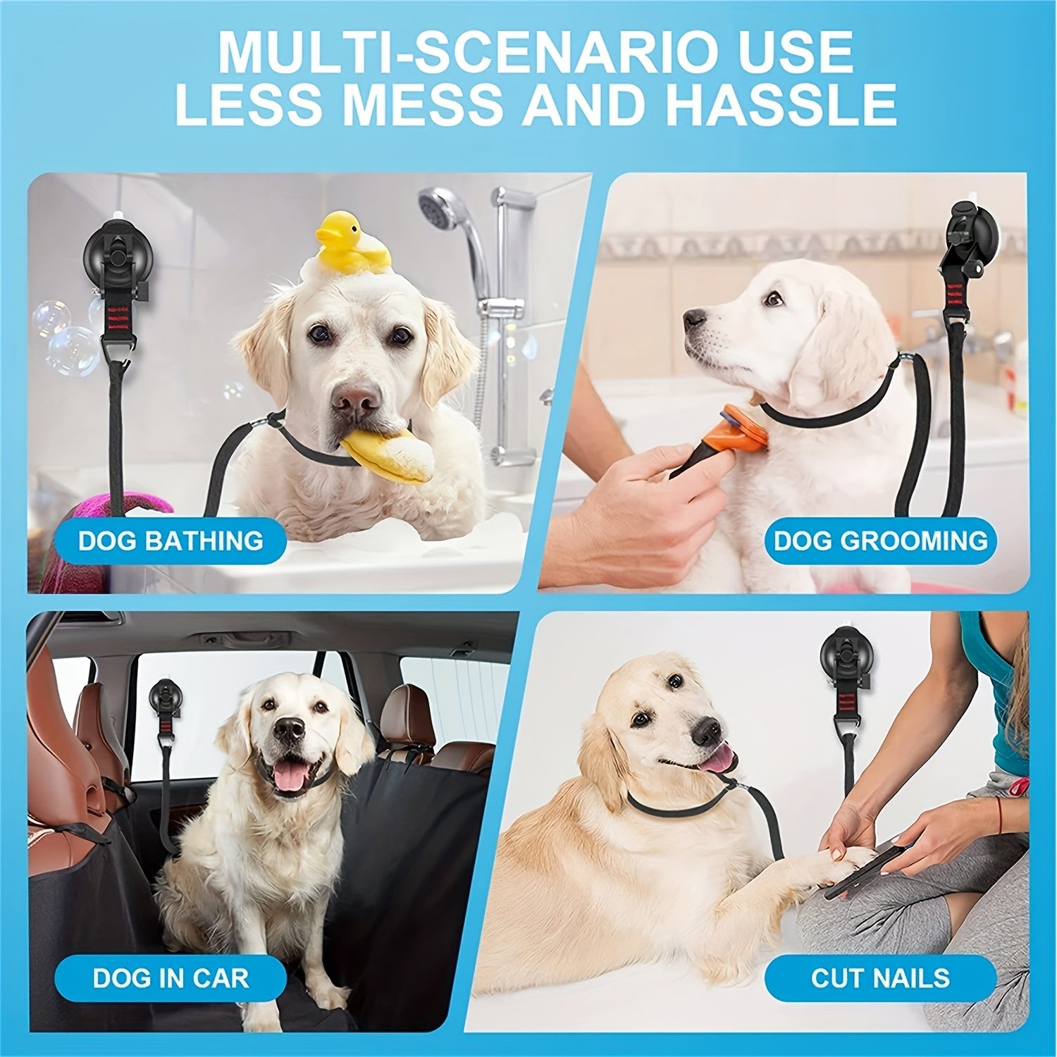 Pet Grooming Suction Cup Hook & Restraint Rope Set