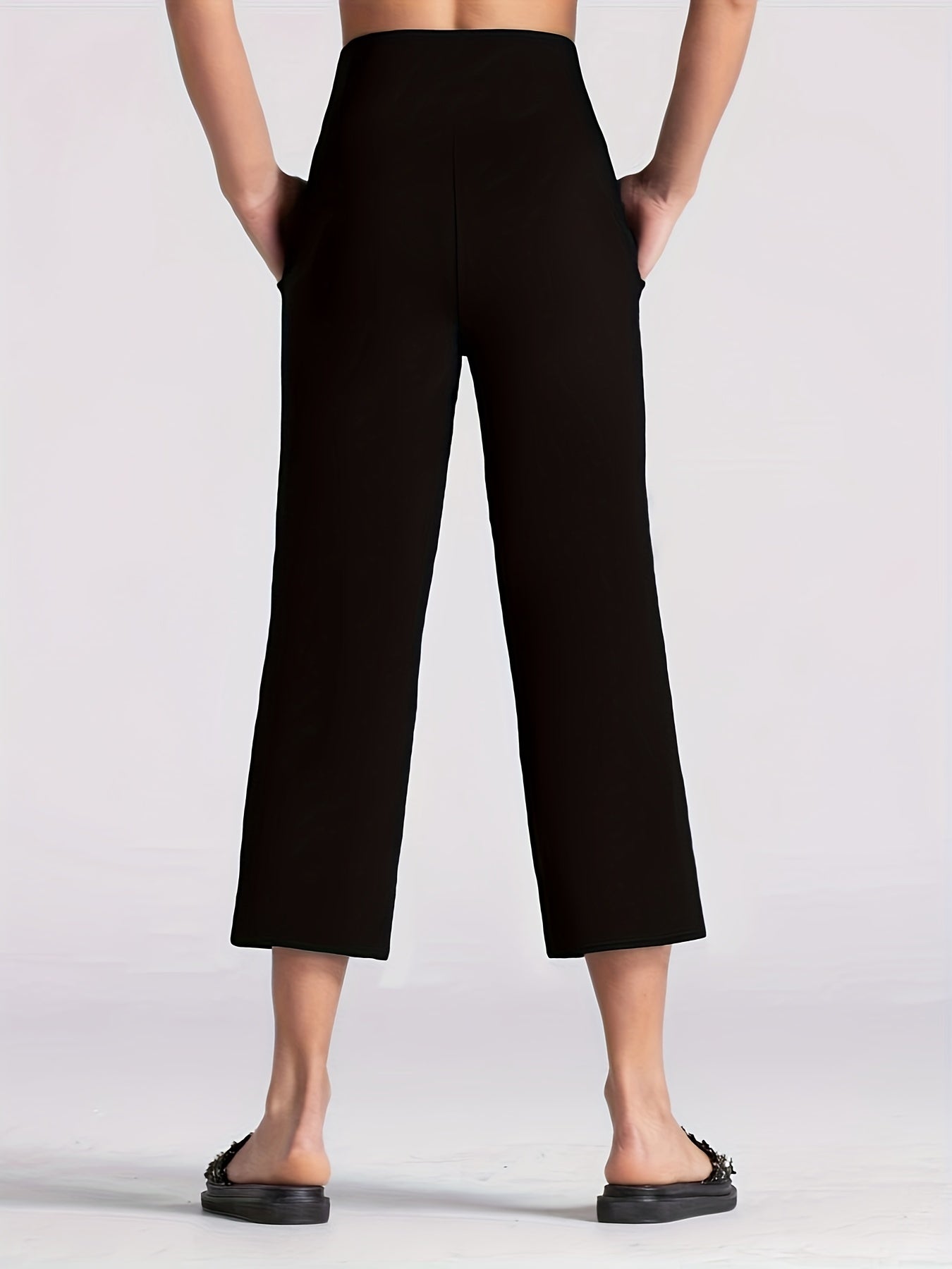 Plain Yoga Pants Mid Stretch Capris with Pockets