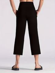 Plain Yoga Pants Mid Stretch Capris with Pockets