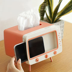 TV Shaped Tissue Storage Box Mobile Phone Holder