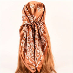 Vintage Paisley Print Bandana Silk Scarf for Women