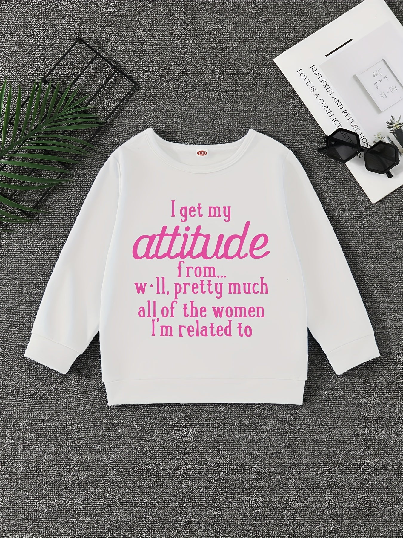 Girls Sweatshirt Attitude Print Crew Neck Long Sleeve Pullover For Pre Teens