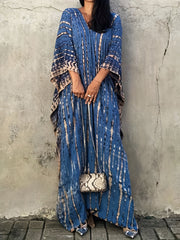 Tie Dye Stripe Cover Up Dress Bat Sleeve Round Neck